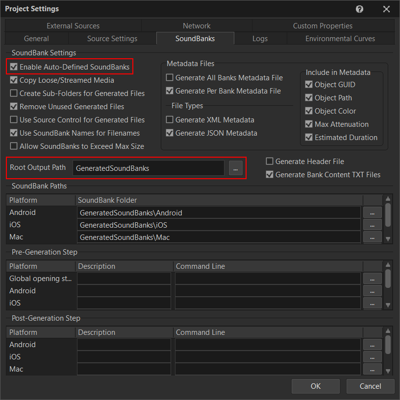 Wwise Project Settings SoundBanks