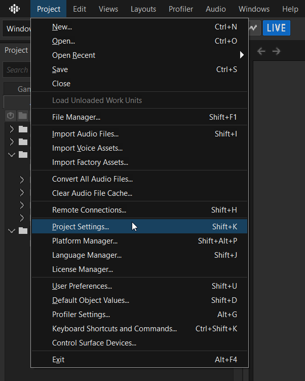 Wwise Project Settings